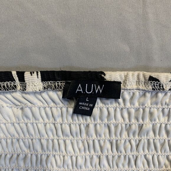 Auw Women's Blouse Size Large Black Double Lined Stretch Preppy Cottage Floral - Picture 2 of 6